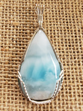Load image into Gallery viewer, Custom Wire Wrapped Larimar From Dominican Republic Necklace/Pendant Sterling Silver