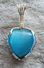 Load image into Gallery viewer, Custom Wire Wrapped Fiberstone Heart (cats eye) Necklace/Pendant in Sterling Silver