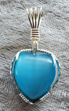 Load image into Gallery viewer, Custom Wire Wrapped Fiberstone Heart (cats eye) Necklace/Pendant in Sterling Silver