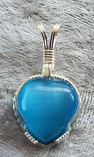 Load image into Gallery viewer, Custom Wire Wrapped Fiberstone Heart (cats eye) Necklace/Pendant in Sterling Silver