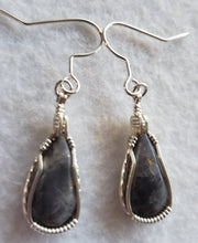 Load image into Gallery viewer, Custom Wire Wrapped Blue Quartz Earrings Sterling Silver