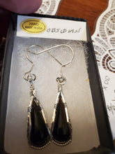 Load image into Gallery viewer, Custom Wire Wrapped Obsidian Earrings Sterling Silver