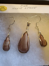 Load image into Gallery viewer, Custom Wire Wrapped Pink Hokie Stone from Virginia Tech Quarries set Earrings, Necklace/Pendant Sterling Silver