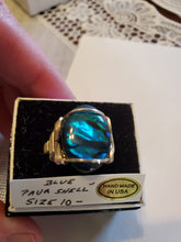 Load image into Gallery viewer, Custom Wire Wrapped Blue Paua Shell Ring 10 1/2 Sterling Silver
