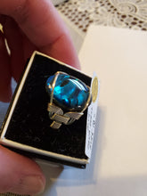Load image into Gallery viewer, Custom Wire Wrapped Blue Paua Shell Ring 10 1/2 Sterling Silver
