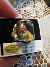 Load image into Gallery viewer, Custom Wire Wrapped Dichroic Glass Ring Sterling Silver Size 7 1/2