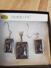 Load image into Gallery viewer, Custom Wire Wrapped Fordite Set Earring, Necklace/Pendant Sterling Silver