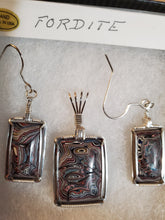 Load image into Gallery viewer, Custom Wire Wrapped Fordite Set Earring, Necklace/Pendant Sterling Silver