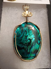 Load image into Gallery viewer, Custom Wire Wrapped Green Paua Shell Necklace/Pendant 14kgf