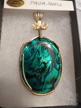Load image into Gallery viewer, Custom Wire Wrapped Green Paua Shell Necklace/Pendant 14kgf