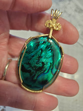 Load image into Gallery viewer, Custom Wire Wrapped Green Paua Shell Necklace/Pendant 14kgf