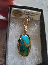Load image into Gallery viewer, Custom wire wrapped Mojave Green Turquoise & Copper  Necklace/Pendant 14kgf