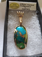 Load image into Gallery viewer, Custom wire wrapped Mojave Green Turquoise & Copper  Necklace/Pendant 14kgf