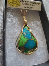 Load image into Gallery viewer, Custom wire wrapped Mojave Green Turquoise & Copper  Necklace/Pendant 14kgf