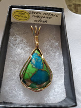 Load image into Gallery viewer, Custom wire wrapped Mojave Green Turquoise & Copper  Necklace/Pendant 14kgf