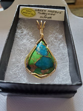 Load image into Gallery viewer, Custom wire wrapped Mojave Green Turquoise & Copper  Necklace/Pendant 14kgf