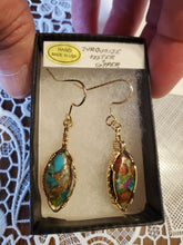 Load image into Gallery viewer, Custom Wire Wrapped Turquoise Oyster & Copper  Earrings 14Kgf