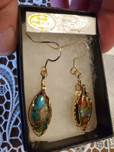 Load image into Gallery viewer, Custom Wire Wrapped Turquoise Oyster & Copper  Earrings 14Kgf