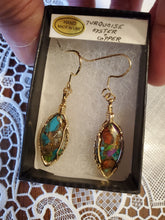 Load image into Gallery viewer, Custom Wire Wrapped Turquoise Oyster & Copper  Earrings 14Kgf