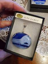 Load image into Gallery viewer, Custom Wire Wrapped Blue Slag Glass Necklace/Pendant Sterling Sterling