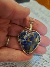 Load image into Gallery viewer, Custom Wire Wrapped Heart Lapis & Bronze Compsite Necklace/Pendant Sterling Silver