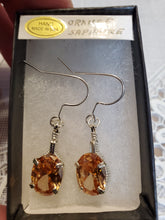 Load image into Gallery viewer, Custom Wire Wrapped Faceted Orange Sapphire Earrings Sterling Silver