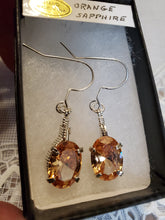 Load image into Gallery viewer, Custom Wire Wrapped Faceted Orange Sapphire Earrings Sterling Silver
