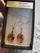 Load image into Gallery viewer, Custom Wire Wrapped Faceted Orange Sapphire Earrings Sterling Silver