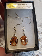 Load image into Gallery viewer, Custom Wire Wrapped Faceted Orange Sapphire Earrings Sterling Silver