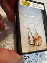 Load image into Gallery viewer, Custom Wire Wrapped Faceted Orange Sapphire Earrings Sterling Silver