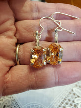Load image into Gallery viewer, Custom Wire Wrapped Faceted Orange Sapphire Earrings Sterling Silver