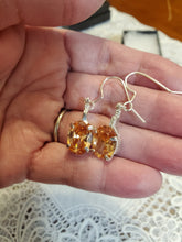 Load image into Gallery viewer, Custom Wire Wrapped Faceted Orange Sapphire Earrings Sterling Silver