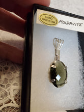 Load image into Gallery viewer, Custom Wire Wrapped Faceted Moldavite Necklace/Pendant Sterling Silver