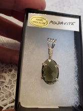 Load image into Gallery viewer, Custom Wire Wrapped Faceted Moldavite Necklace/Pendant Sterling Silver