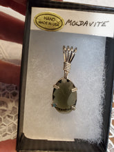 Load image into Gallery viewer, Custom Wire Wrapped Faceted Moldavite Necklace/Pendant Sterling Silver