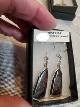Load image into Gallery viewer, Custom Wire Wrapped Apache Chrysocolla Earrings Sterling Silver