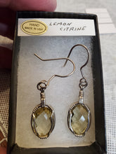 Load image into Gallery viewer, Custom Wire Wrapped Lemon Citrine Faceted Earrings Sterling Silver