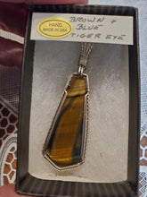 Load image into Gallery viewer, Custom Wire Wrapped Brown & Blue Tiger Eye Necklace/Pendant Sterling Silver