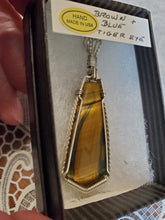 Load image into Gallery viewer, Custom Wire Wrapped Brown & Blue Tiger Eye Necklace/Pendant Sterling Silver