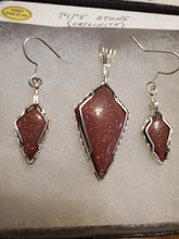 Load image into Gallery viewer, Custom Wire Wrapped Pipe Stone (Catlinite) Set Necklace/Pendant/Slide/Enhancer Earrings Sterling Silver
