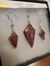 Load image into Gallery viewer, Custom Wire Wrapped Pipe Stone (Catlinite) Set Necklace/Pendant/Slide/Enhancer Earrings Sterling Silver