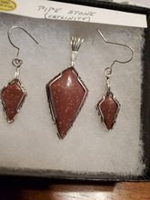 Load image into Gallery viewer, Custom Wire Wrapped Pipe Stone (Catlinite) Set Necklace/Pendant/Slide/Enhancer Earrings Sterling Silver