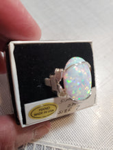 Load image into Gallery viewer, Custom Wire Wrapped Synthetic Opal Ring Size 7 Sterling Silver