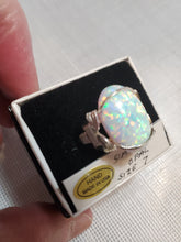 Load image into Gallery viewer, Custom Wire Wrapped Synthetic Opal Ring Size 7 Sterling Silver