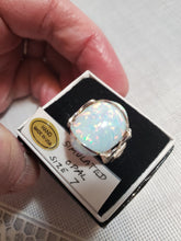 Load image into Gallery viewer, Custom Wire Wrapped Synthetic Opal Ring Size 7 Sterling Silver