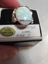 Load image into Gallery viewer, Custom Wire Wrapped Synthetic Opal Ring Size 7 Sterling Silver