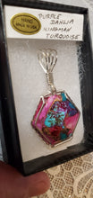 Load image into Gallery viewer, Custom Wire Wrapped Purple Dahlia Kingman Turquoise Necklace/Pendant Sterling Silver