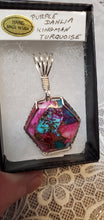 Load image into Gallery viewer, Custom Wire Wrapped Purple Dahlia Kingman Turquoise Necklace/Pendant Sterling Silver