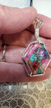 Load image into Gallery viewer, Custom Wire Wrapped Purple Dahlia Kingman Turquoise Necklace/Pendant Sterling Silver