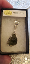 Load image into Gallery viewer, Custom Wire Wrapped Rough/Natural Moldavite 8ct Necklace/Pendant Sterling Silver